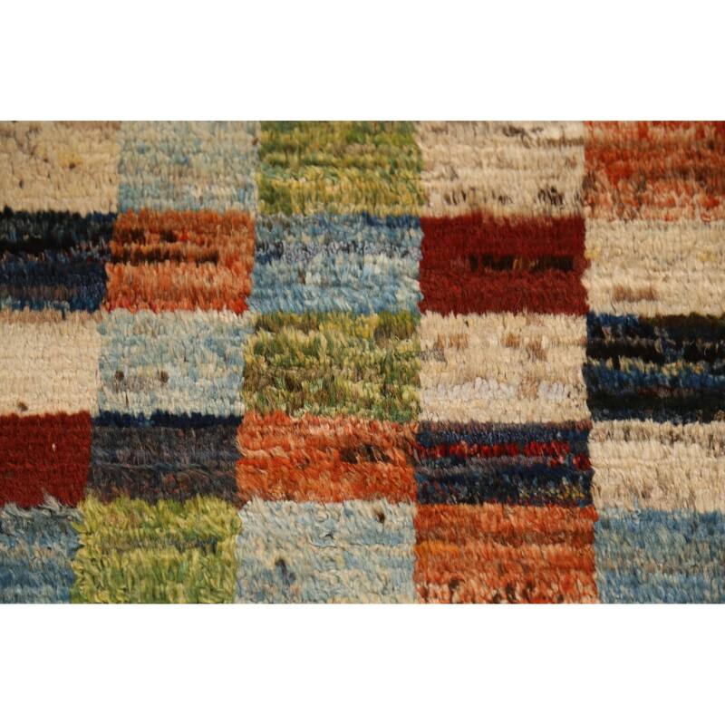Checkered Moroccan Oriental Runner Rug Handmade Wool Carpet - 3'2" x 9'8"
