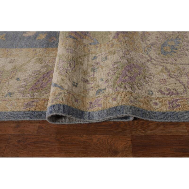 Vegetable Dye Blue Oushak Turkish Area Rug Handmade Wool Carpet - 9'0"x 11'9"