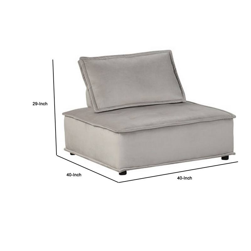 Nob 40 Inch Armless Lounge Chair, Set of 2, Tufted Seats, Gray Velvet