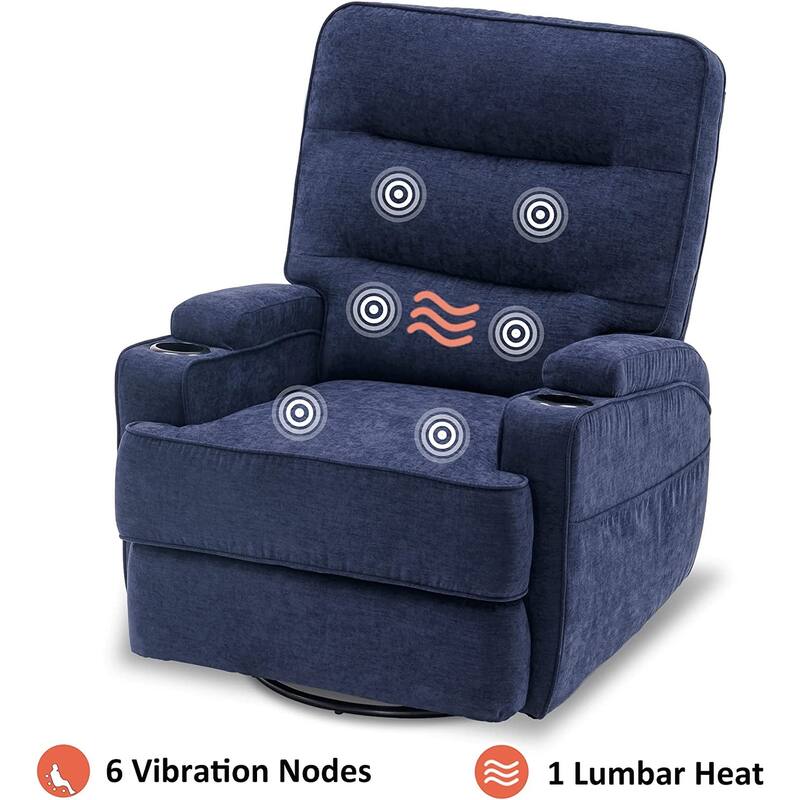 MCombo Electric Power Swivel Glider Recliner Chair with Heat and Massage, Fabric 7752