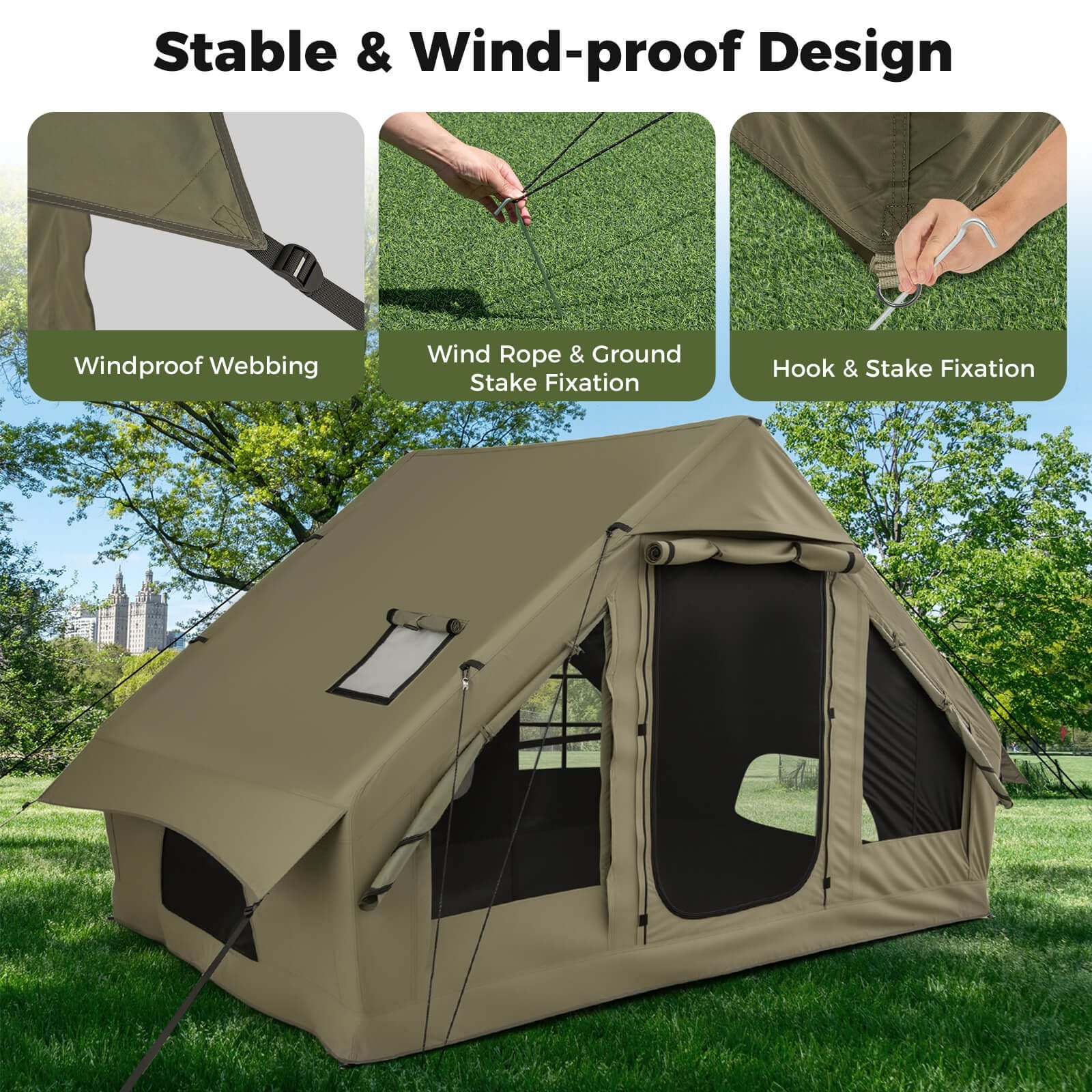 Costway 4-6 People Inflatable Tent with 4 Mesh Screen Windows 2