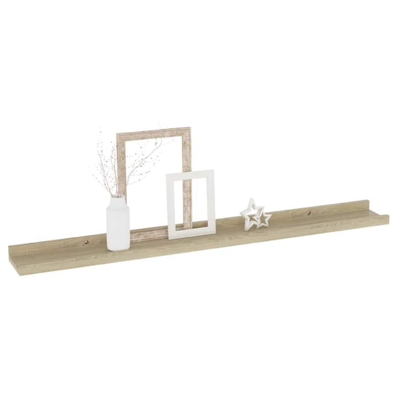 Yuli Wall Shelf Set of 4, Farmhouse Brown, Raised Ledge Design 32 Inch