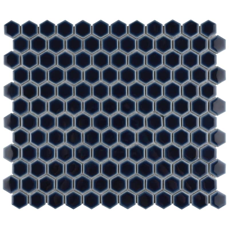 Merola Tile Hudson 1" Hex Smoky Blue 11-7/8" x 13-1/4" Porcelain Mosaic Floor and Wall Tile - Case (10 Tiles)