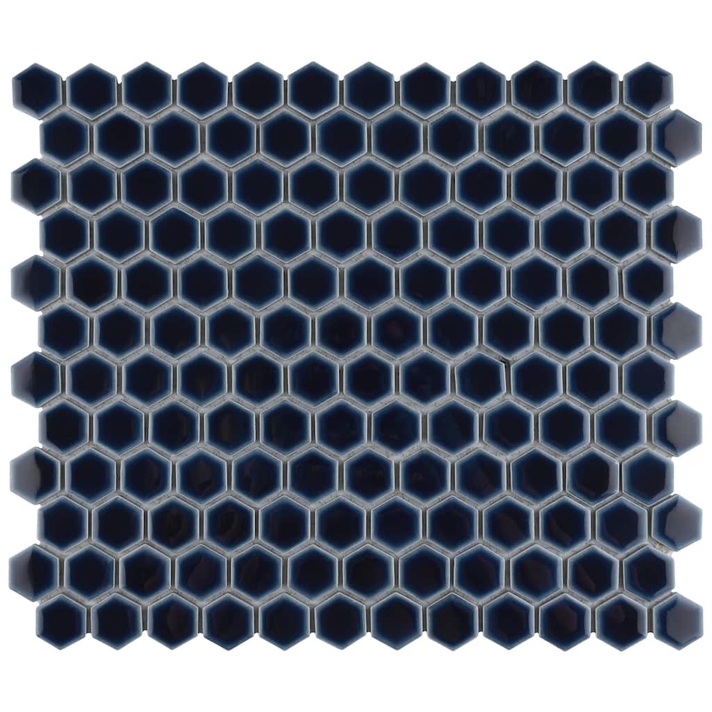 Merola Tile Hudson 1" Hex Smoky Blue 11-7/8" x 13-1/4" Porcelain Mosaic Floor and Wall Tile