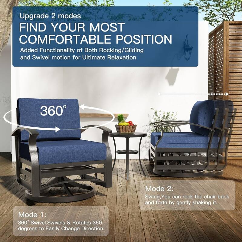 Kullavik Aluminum Outdoor Patio Sectional Sofa Set with Swivel Rocking Chairs and Coffee Table