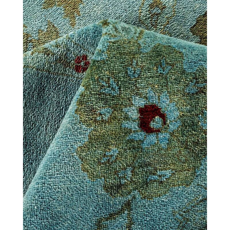 Overton Hand Knotted Wool Vintage Inspired Modern Contemporary Overdyed Blue Area Rug - 8' 10" x 12' 1"