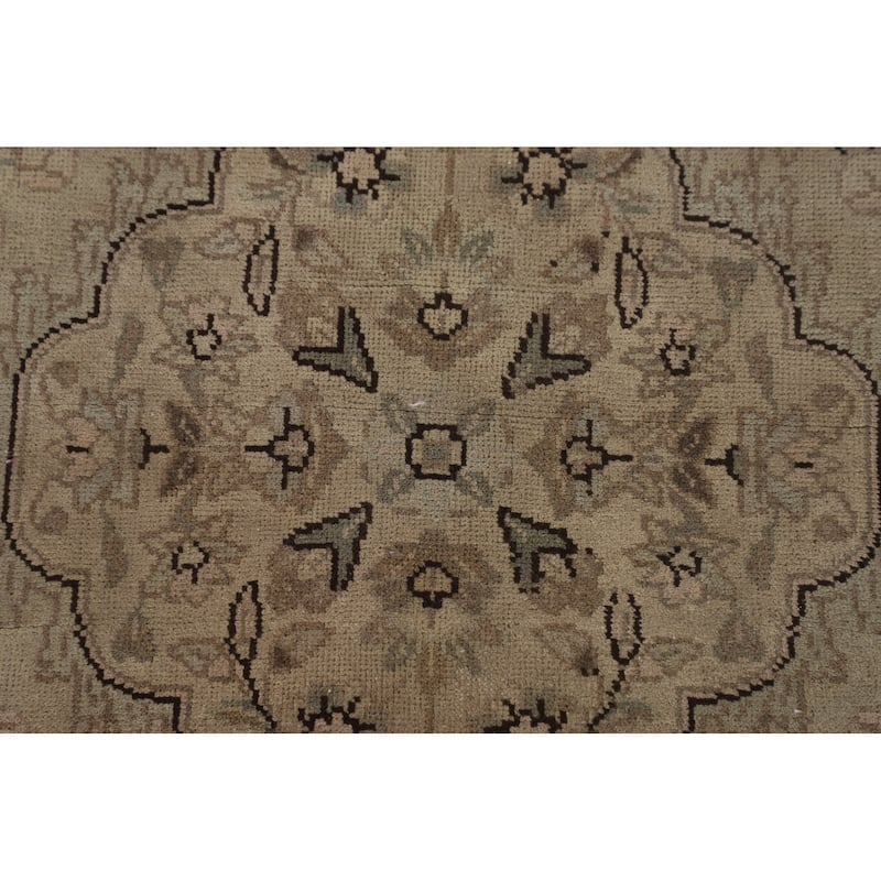 Geometric Tabriz Persian Vintage Rug Hand-Knotted Beige Wool Carpet - 3'6"x 5'3"