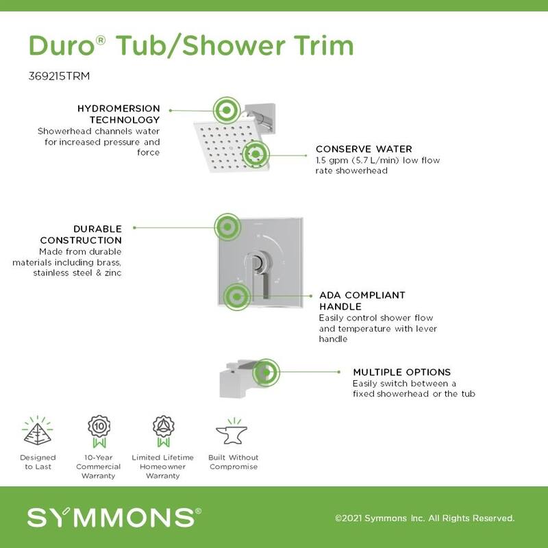 Symmons 369215TRM Duro HydroMersion Tub and Shower Trim Package with