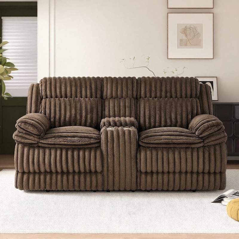 Roundhill Furniture Ardello Manual Reclining Loveseat with Wide-Wale Corduroy Upholstery and Storage Console, Chocolate