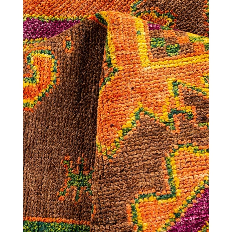 Overton Hand Knotted Wool Vintage Inspired Modern Contemporary Modern Brown Area Rug - 4' 2" x 6' 4"