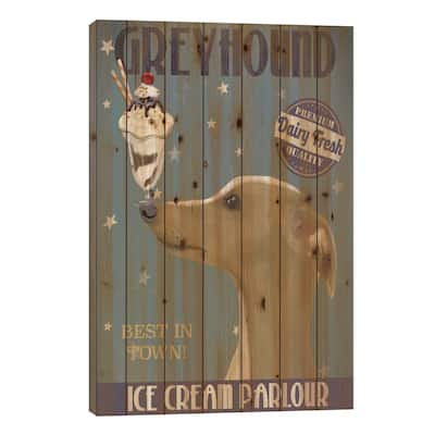 Greyhound, Tan, Ice Cream Print On Wood by Fab Funky - Multi-Color