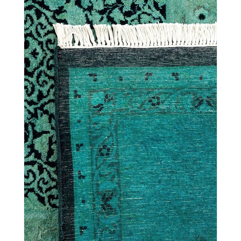Overton Hand Knotted Wool Vintage Inspired Modern Contemporary Overdyed Green Area Rug - 9' 2" x 12' 2"