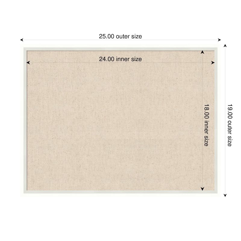 Amanti Art Framed Fabric Pinboard Natural Linen Printed Bulletin Board - Board Size 24 x 18 - Lucie White