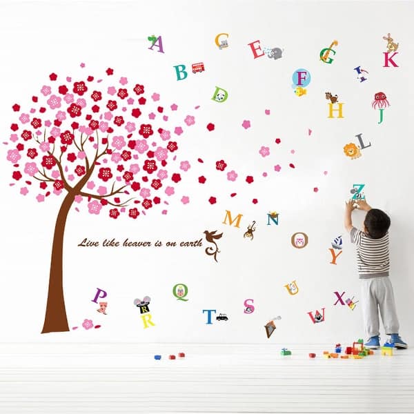 slide 2 of 5, Walplus Huge Pink Tree Alphabets Children Wall Sticker Nursery Decor