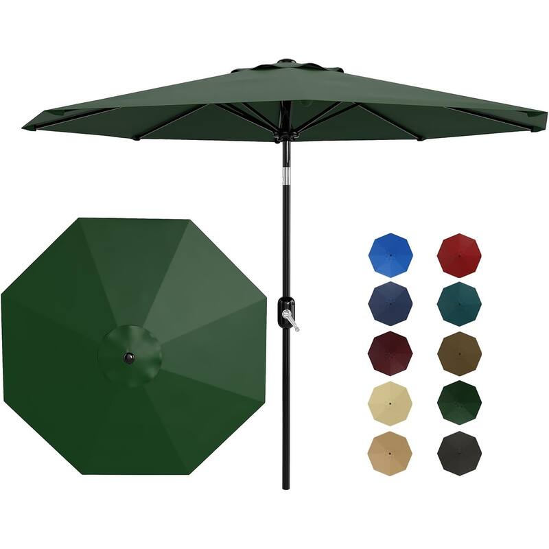 10Ft Patio Umbrella - 8 Sturdy Ribs Outdoor Table Umbrella with Crank Lift & Push Button Tilt - Green