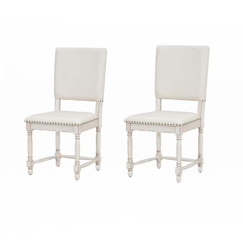Vintage Traditional 2-Piece Upholstered Dining Chairs with Padded Backs - Cream