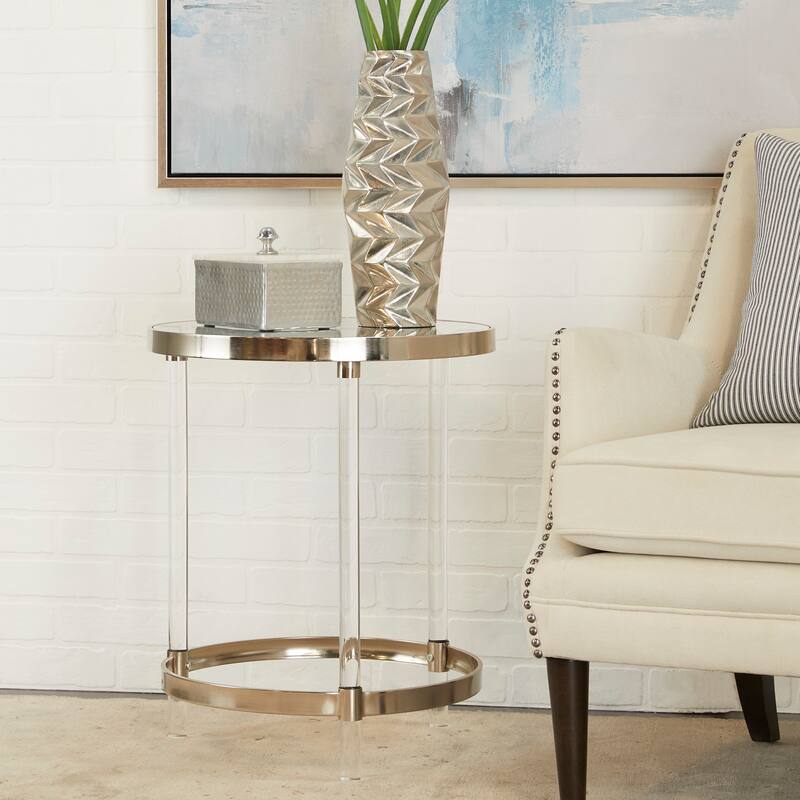 Minimalist Acrylic Plastic Accent Table with Mirrored Glass Top - Gold or Silver
