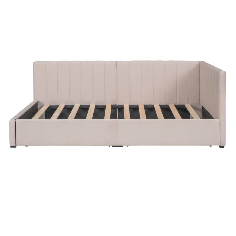 Twin Size Daybed with 2 Storage Drawers Sofa Bed Frame Wood Slat Support Semi-Closed Design Upholstered Daybed