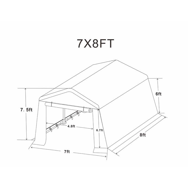 7 ft. W x 8 ft. D x 7.5 ft. H Steel Portable Carport