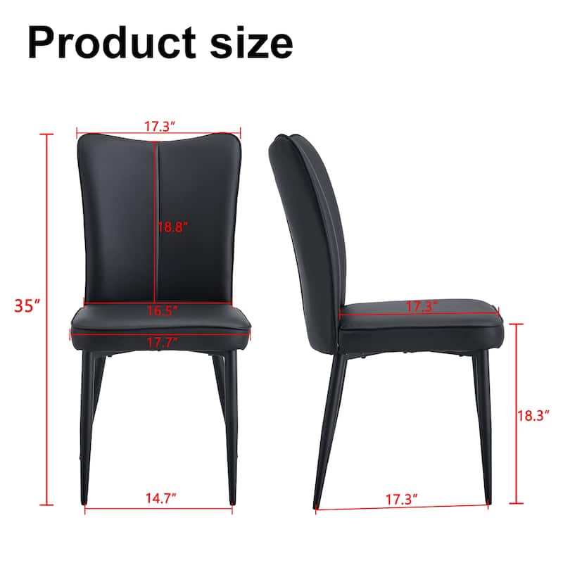PU Leather Upholstered Dining Chairs Set of 2, Kitchen Chair with Curved Back & Cushion, Accent Chair with Metal Legs