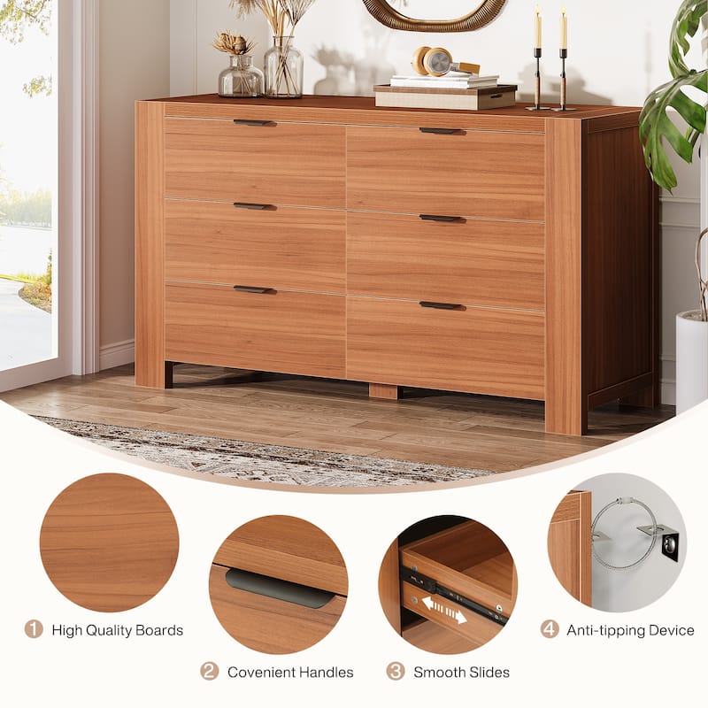 55-Inch Chest of Drawers, Wooden 6-Drawer Dresser Closet Storage Organizer