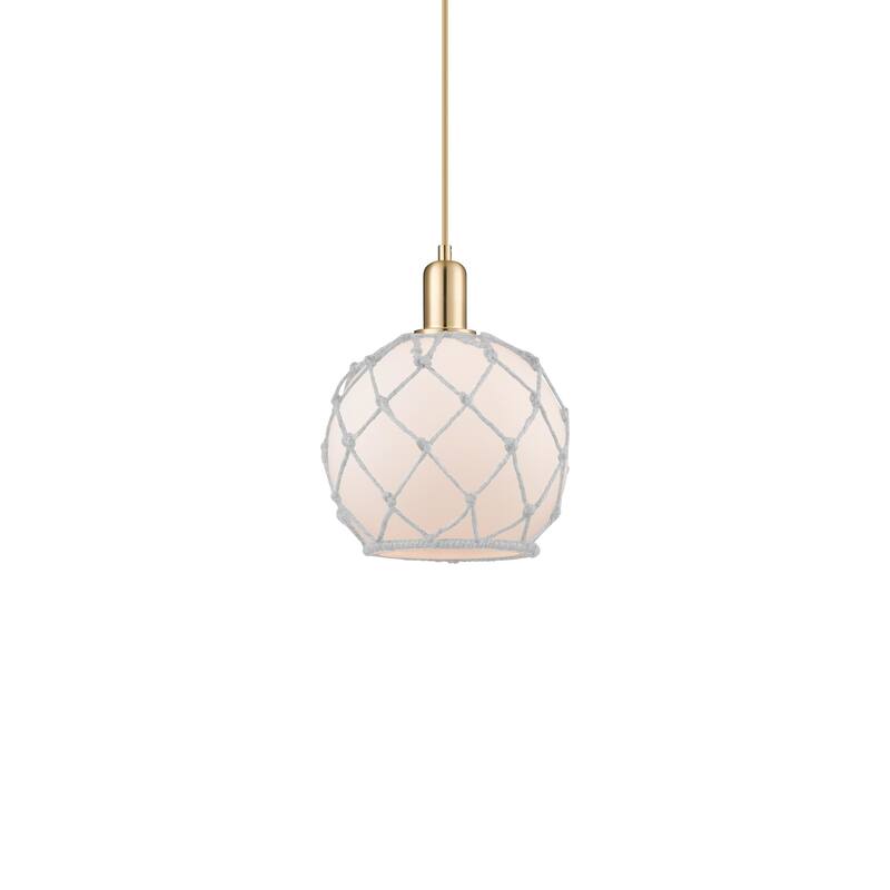 Innovations Lighting 716-1P-11-8 Farmhouse Rope Pendant Farmhouse Rope - Champagne Bronze / White Glass with White Rope