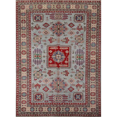 Light Blue Kazak Area Rug Hand-Knotted Dining Room Wool Carpet - 6'7" x 8'7"