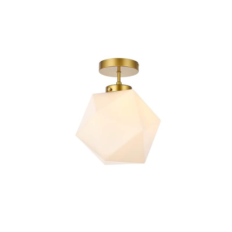 Lance 1 Light White Glass Flush Mount - 9.8 Inch - Brass