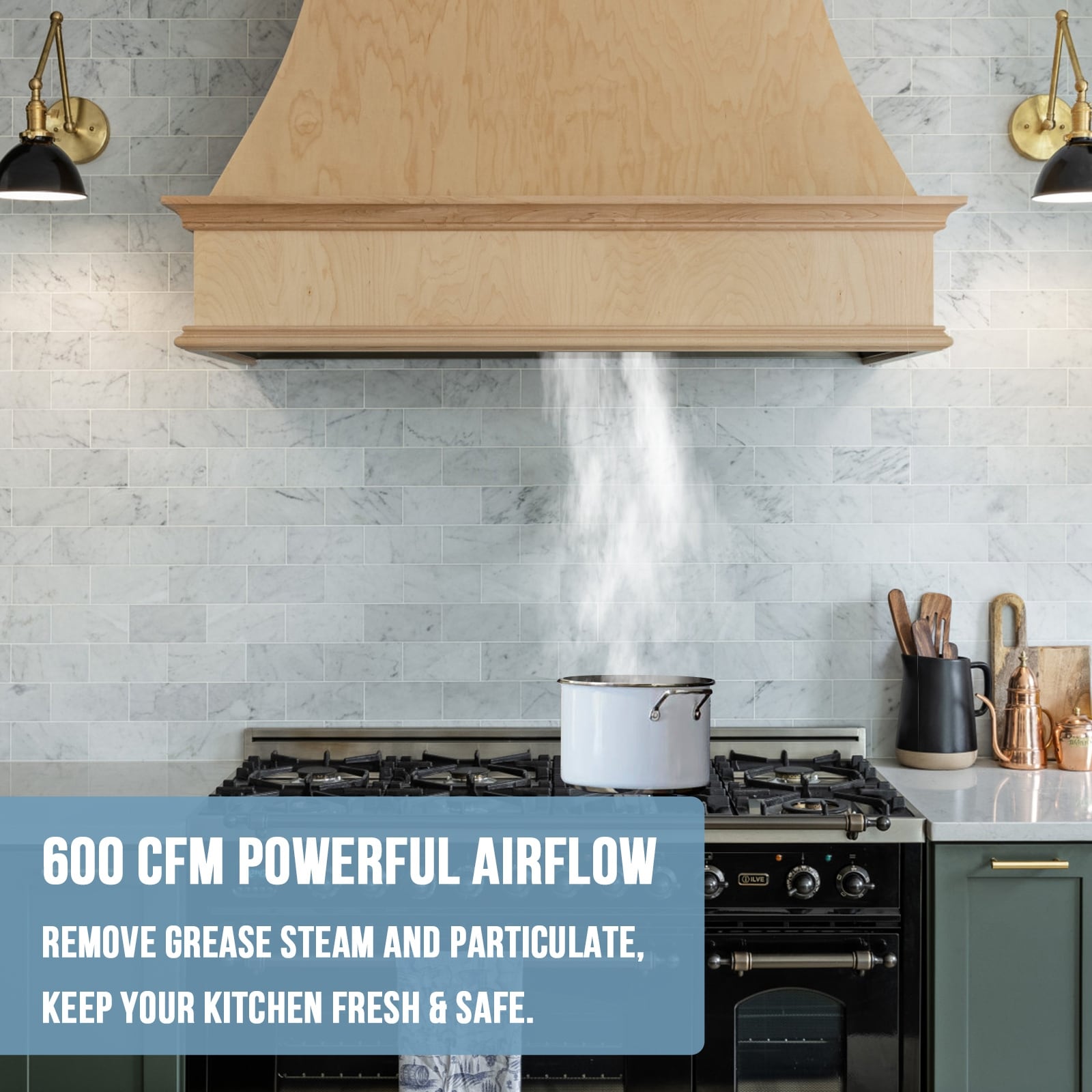 Quiet 600 cfm range clearance hood