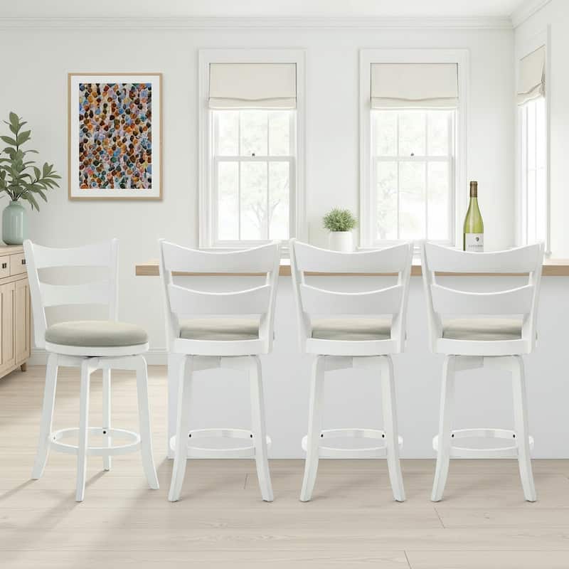 Blair Counter Height or Bar Height Rubberwood Barstool with Fabric Seat - Fog/Matte White - Bar Height - Set of 4
