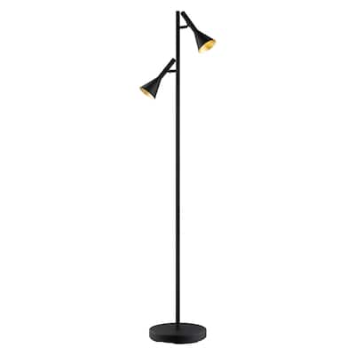 Eglo Cortaderas 2-Light Black Floor Lamp with Black Exterior, Gold Interior