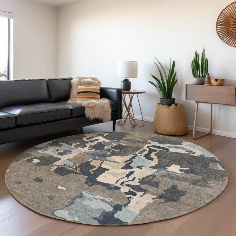 Machine Washable Indoor/ Outdoor Abstract Glam Chantille Rug - Taupe - 8' x 8'