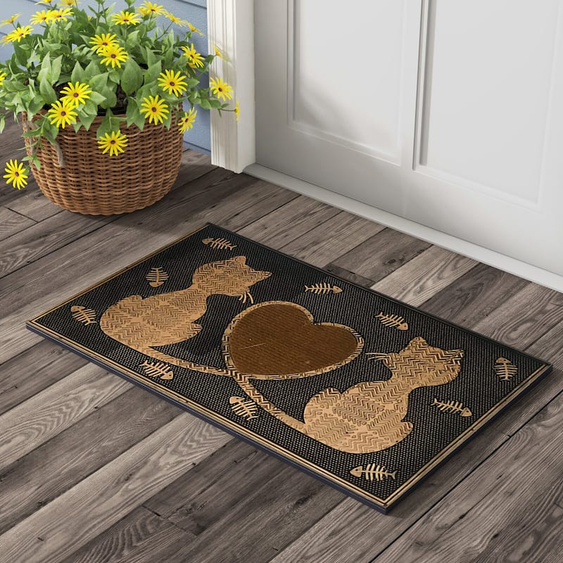 A1HC First Impression Rubber Twin Heart Cat Doormat 18"x30"