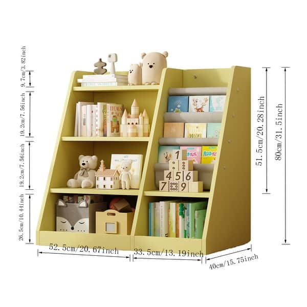 4-Tier Kids Bookshelf with Storage Pockets,Toy Organizer Cabinet
