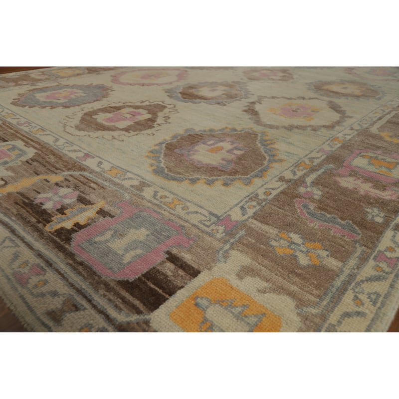 Hand Knotted Oriental 100% Wool Carpet Transitional All-Over Beige & Ivories Oushak Area Rug - 11' 11'' X 8' 8''
