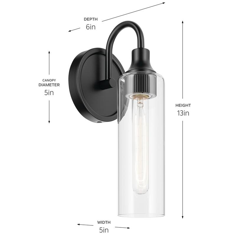 Kichler Lighting Kavi 13" 1-Light Wall Sconce with Clear Glass in Black