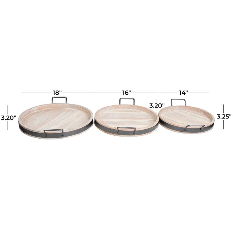 Wood Nesting Tray with Sleek Black Metal Handles (Set of 3) - Brown or Cream