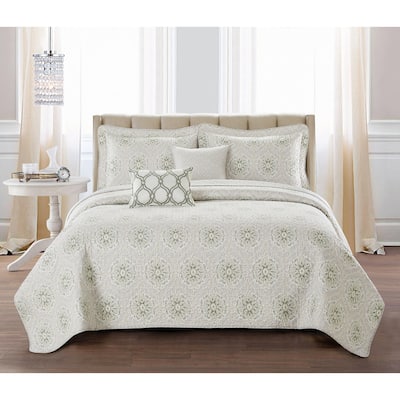 Serenta Bloom Medallion 5 Piece Reversible Quilt Bedspread Set