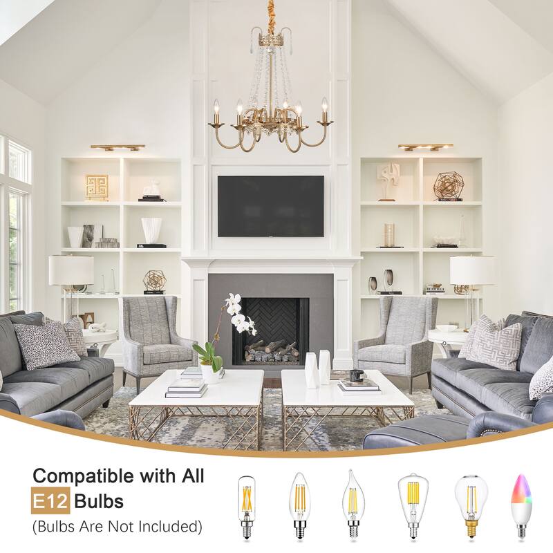 6-Light Candle Design Hanging Crystal Linear Chandelier Lighting for Kitchen Island