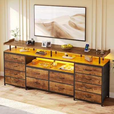 TV Stand 65 70 Inches TV LED Lights Power Outlets Storage Drawers