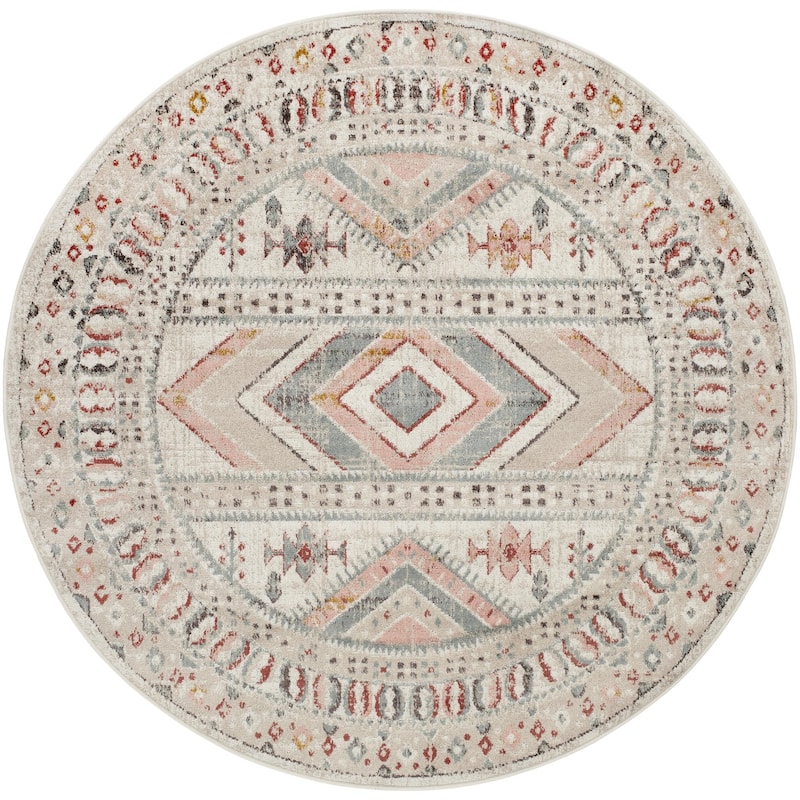 Livabliss Ankara Updated Traditional Tribal Area Rug - 5'3" x 5'3" Round - Pink/Beige