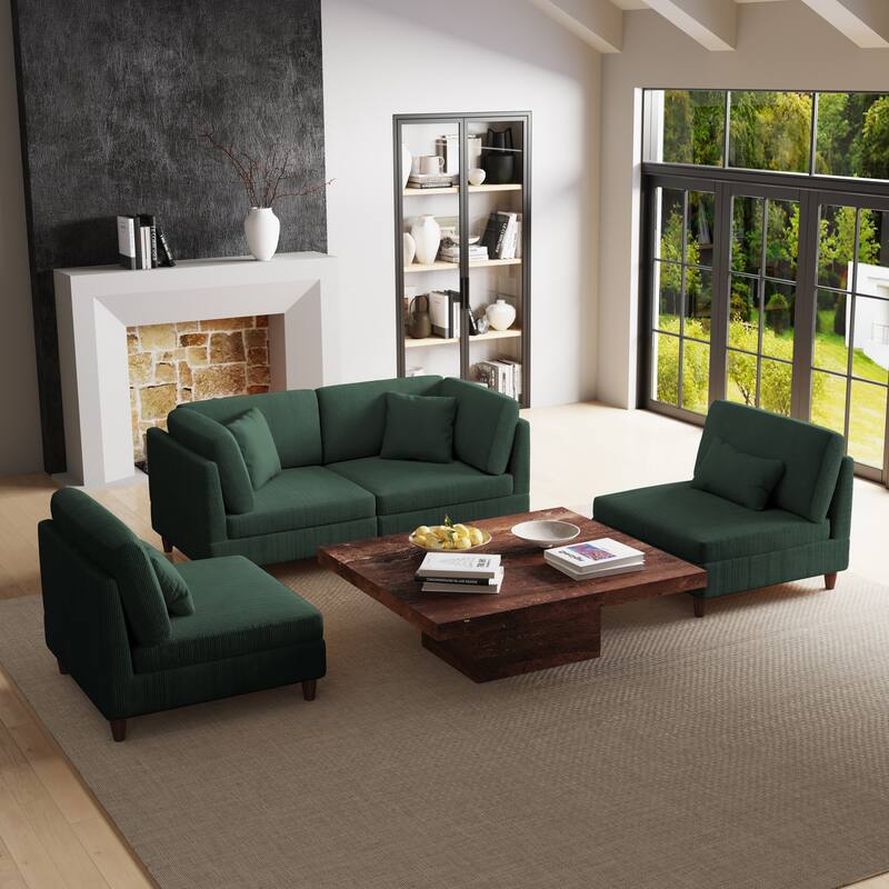 4-Piece Modern Corduroy Modular Sectional Sofa with pillows For Living Room