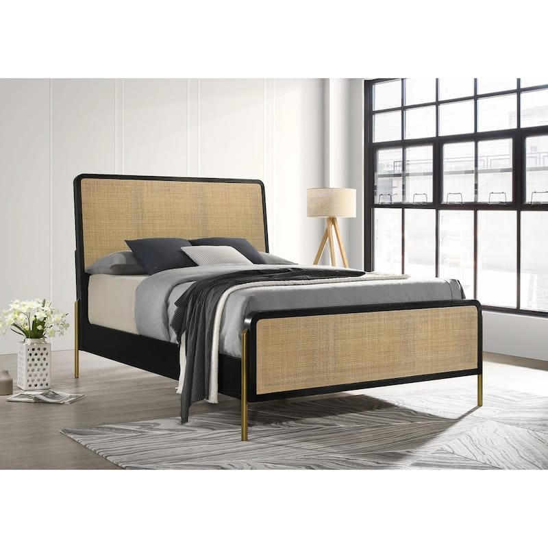 Anser Black and Natural Woven Rattan Headboard Bed - King