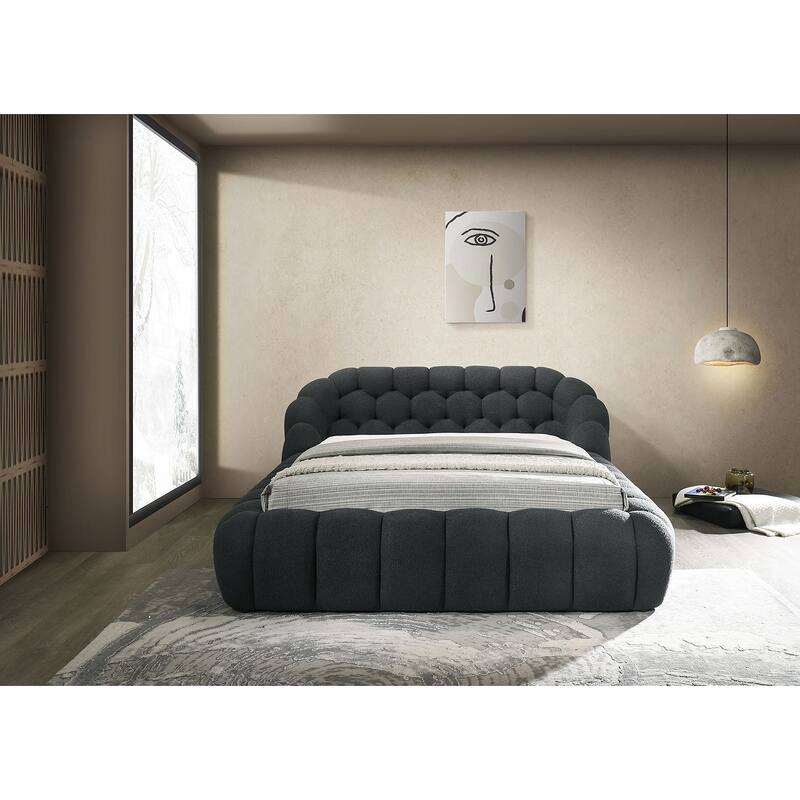 Charcoal Finish Modern Fully Upholstered Platform 1pc Bed