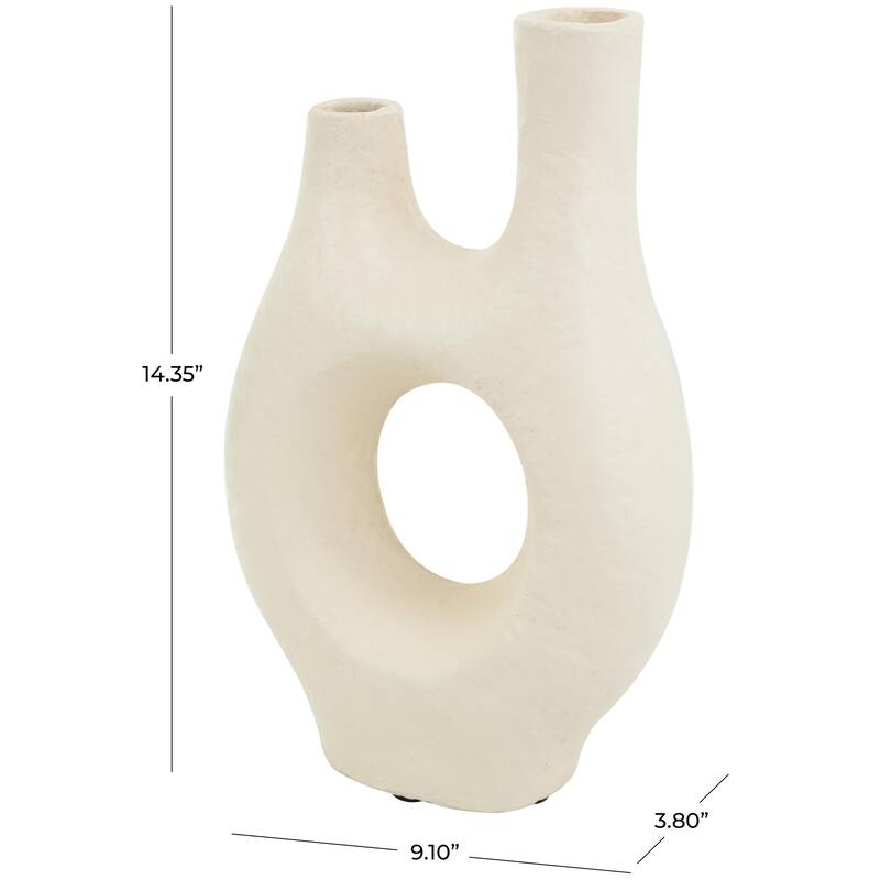 Paper Mache Abstract Rounded Decorative Vase with Double Openings - Beige - Roche River Decor