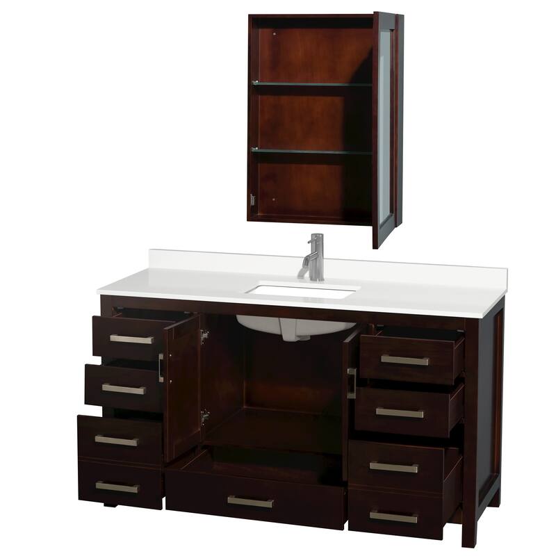 Sheffield 60-inch Single Vanity, Single Hole Quartz Top, Med Cabinet