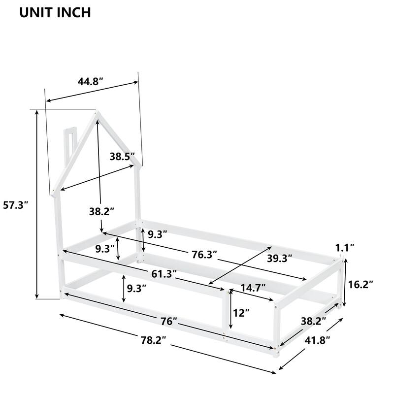 House-Shaped Headboard Floor Bed Platform Bed Kids Bed,Twin Size