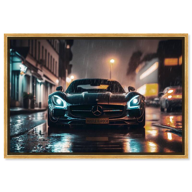 Notoriart Drive Through The Town Framed Car 1 Piece Canvas Wall Art - 37 x 25 - Gold