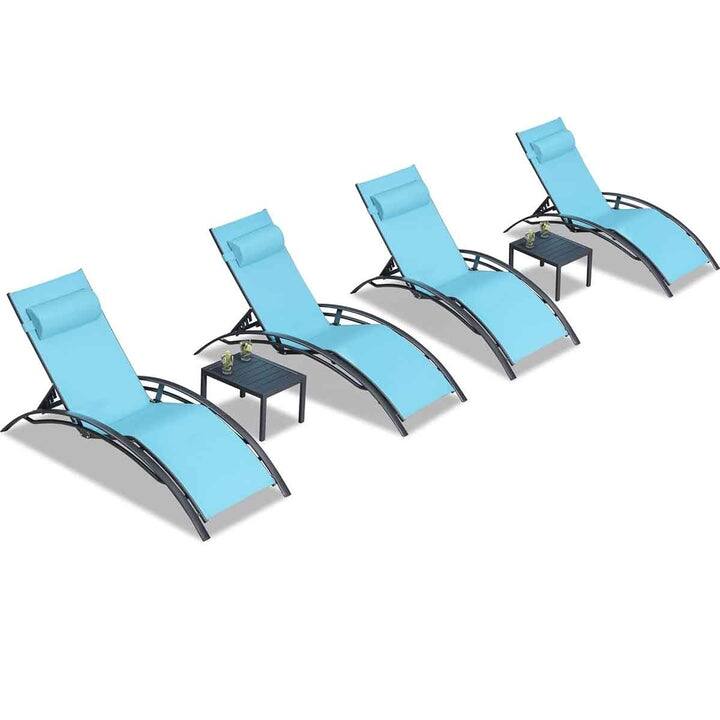 PURPLE LEAF Patio Chaise Lounge Set Outdoor Beach Pool Sunbathing Lawn Outside Chairs with Side Table Included - Turquoise Blue 4PC