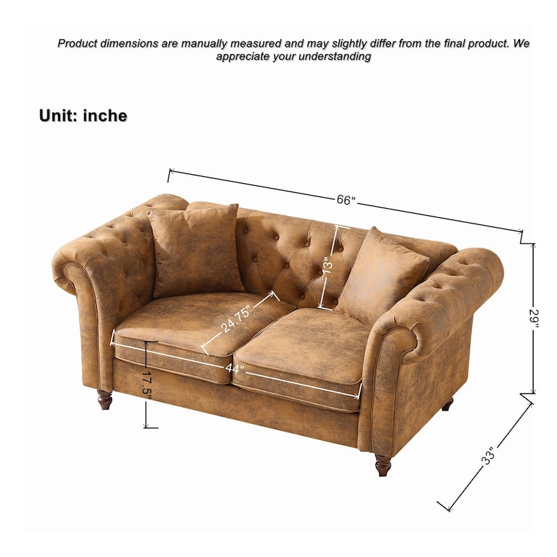 66"Tech Fabric Sofa,High-Tech Fabric Roll Armrest Sofa,Upholstered Mid Century Modern Couch,2 Seater Couch